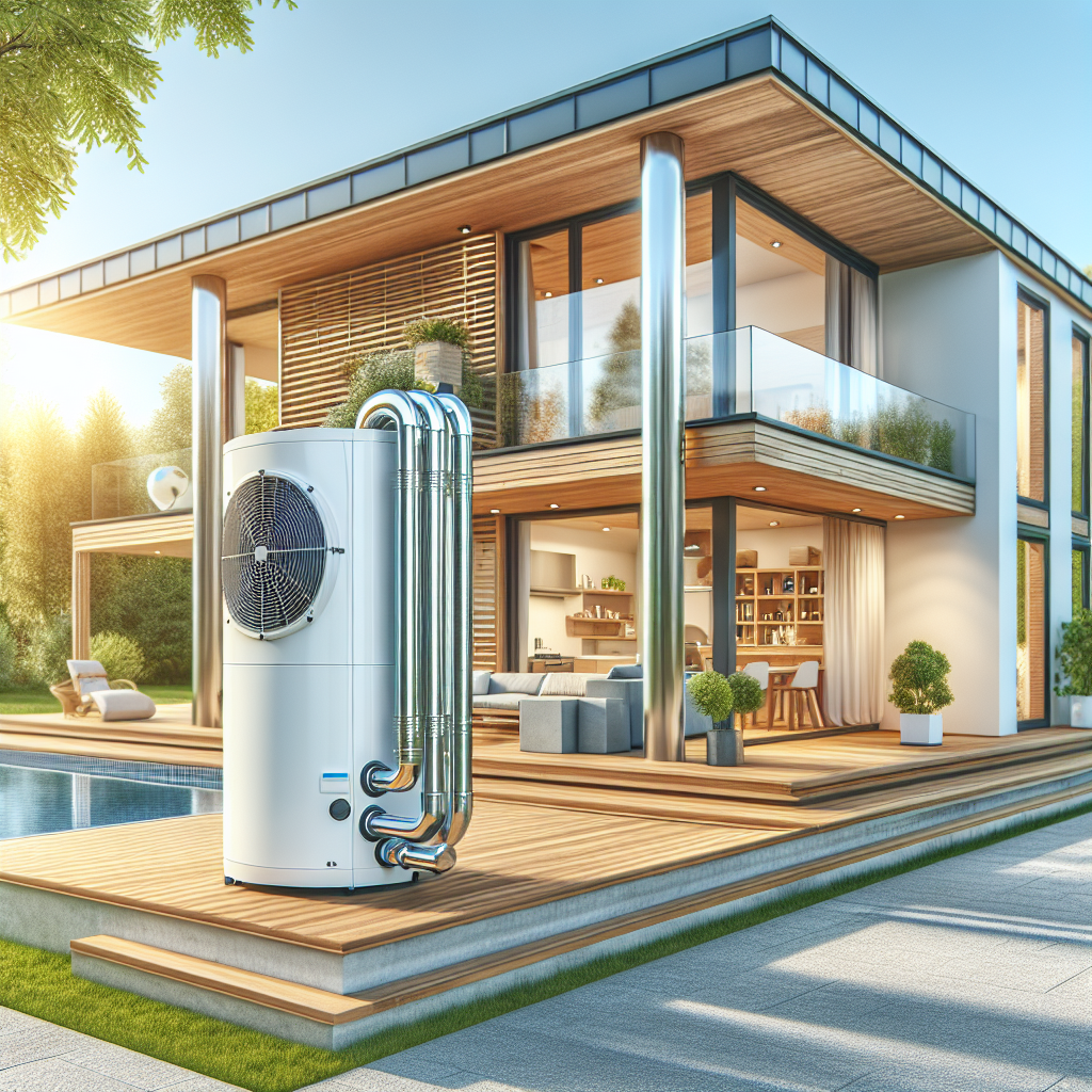 A modern air-source heat pump installed in a residential home in Bonn with a sunny background