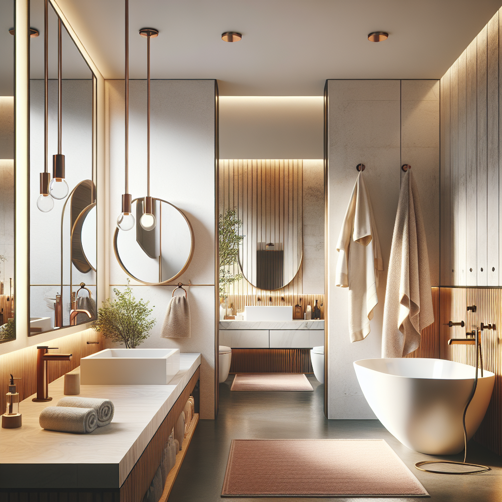 A modern and stylish bathroom renovation concept with a mix of contemporary and classic elements