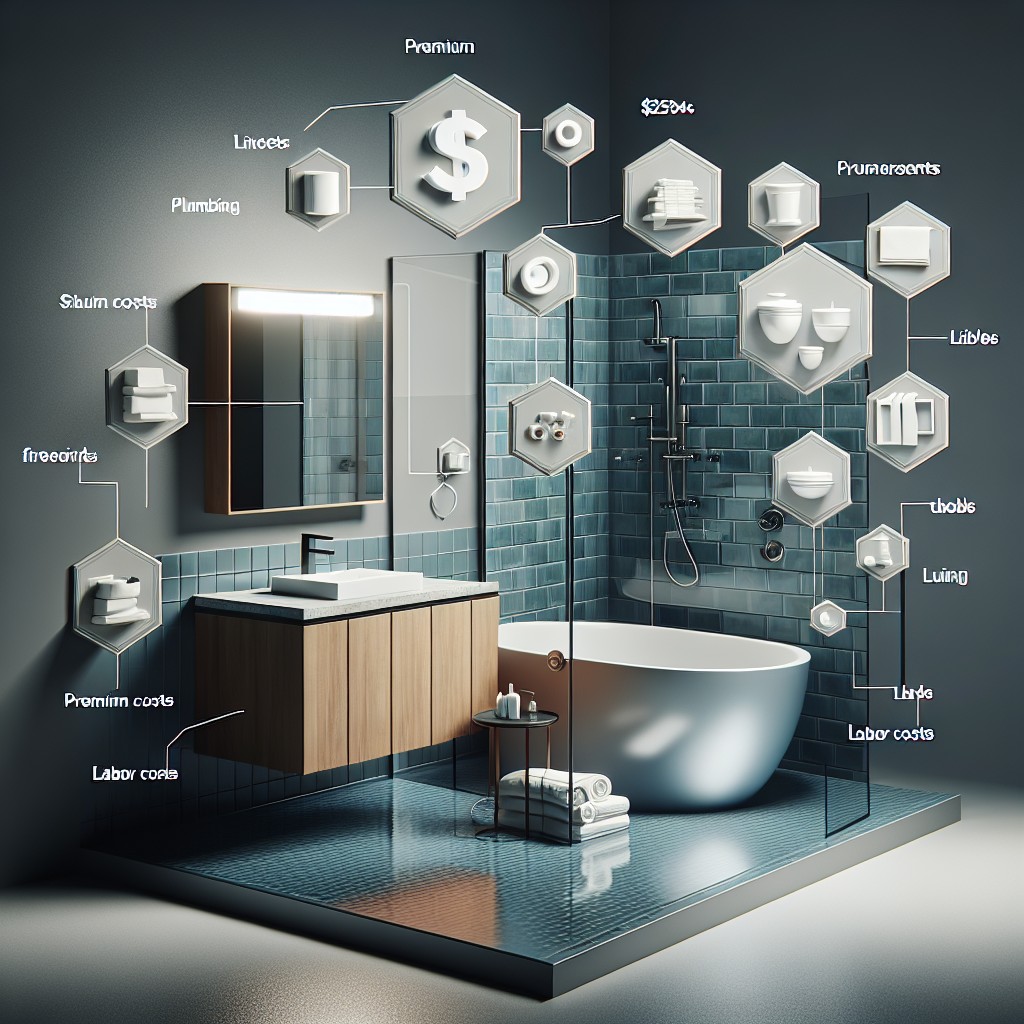 A modern bathroom renovation concept with financing options displayed visually
