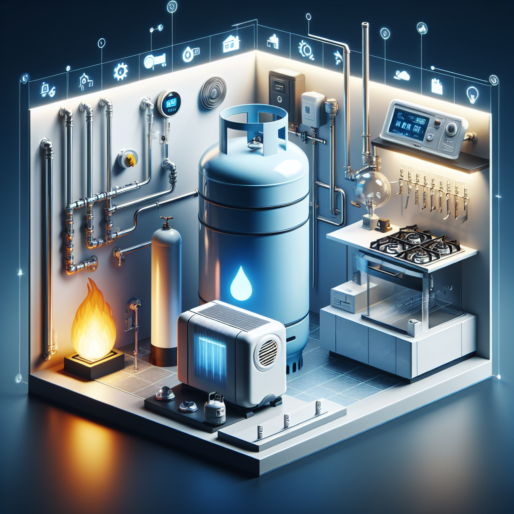 A modern home heating system with a focus on a liquid gas tank and heating equipment, showcasing energy efficiency and sustainability
