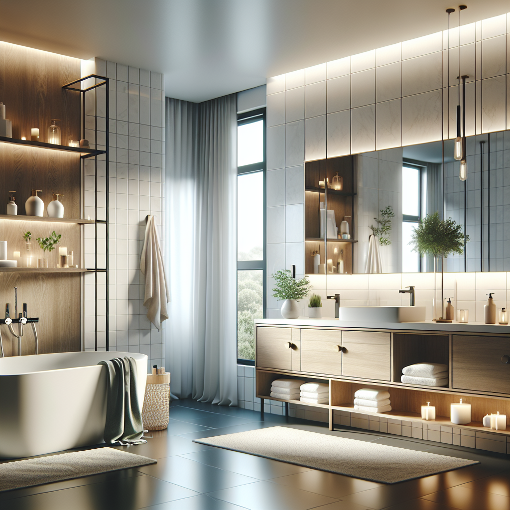 A beautifully renovated modern bathroom with stylish fixtures and clever storage solutions