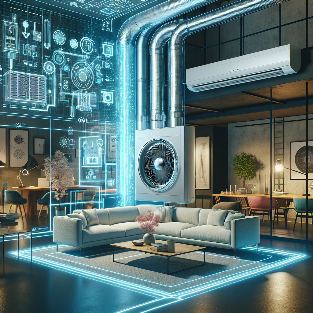 A modern home interior showcasing a central ventilation system with heat recovery technology in action