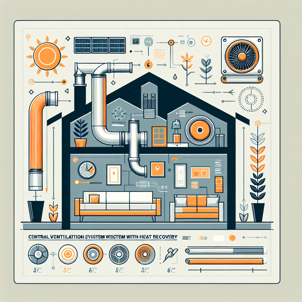 Illustration of a central ventilation system with heat recovery in a modern home