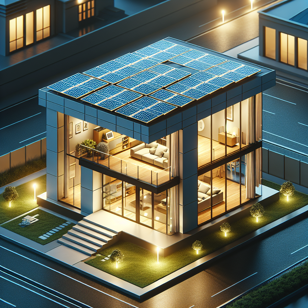 A modern home with solar panels and energy-efficient features