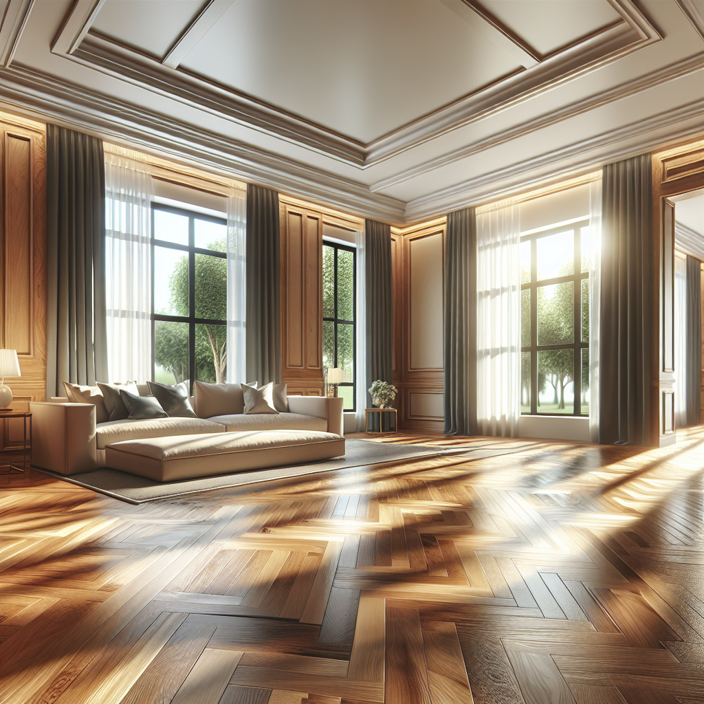 A beautifully renovated living room showcasing custom hardwood flooring with natural light streaming through large windows