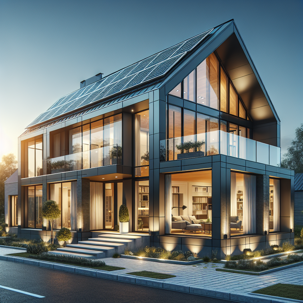 A beautifully designed modern home addition showcasing energy-efficient features like solar panels and large windows
