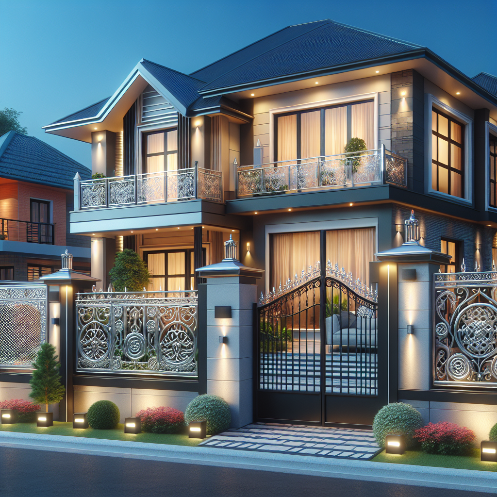 A beautiful residential property with a stylish aluminum fence surrounding it, showcasing various designs including ornamental and modern styles