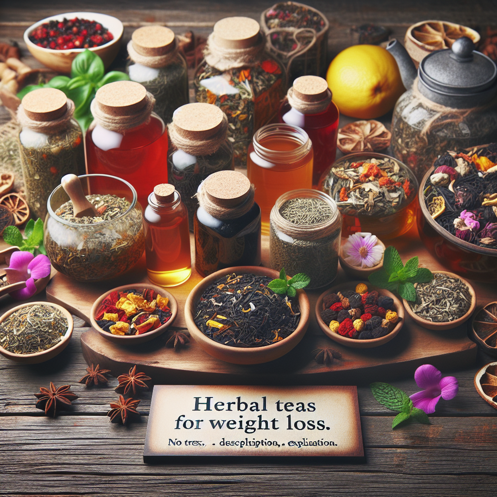 A selection of herbal teas for weight loss displayed on a wooden table