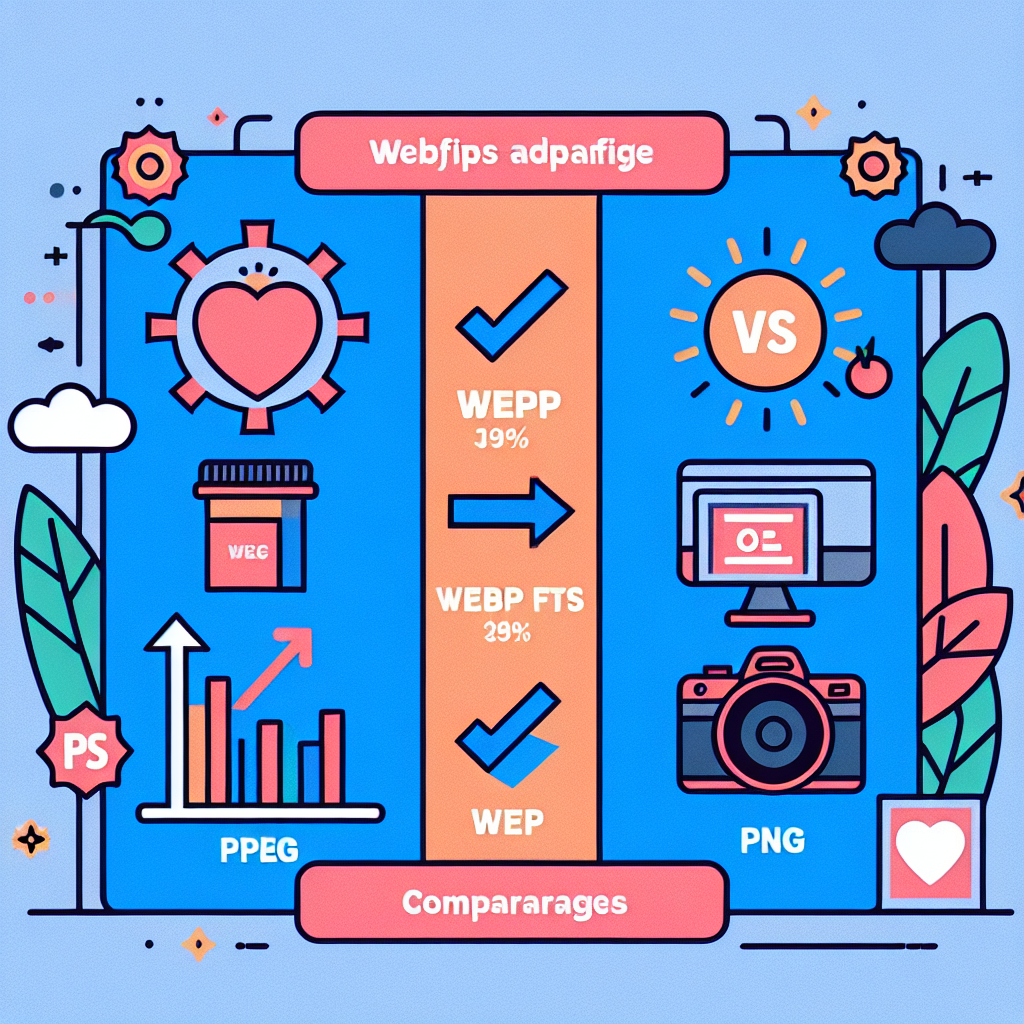 A comparison chart showcasing the advantages of WebP format over JPEG and PNG with colorful graphics