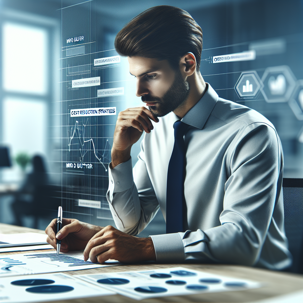 A dynamic MRO buyer analyzing cost reduction strategies with charts and graphs