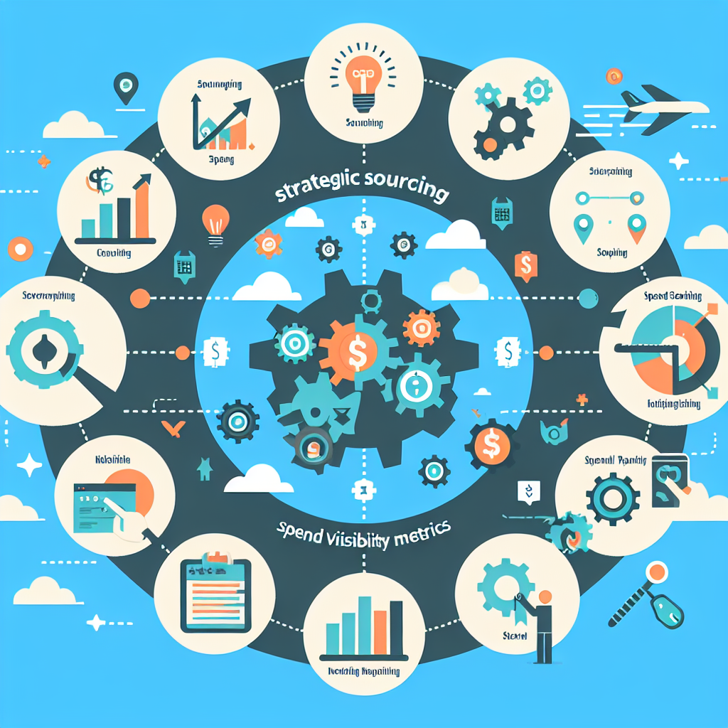 An infographic depicting strategic sourcing process with spend visibility metrics