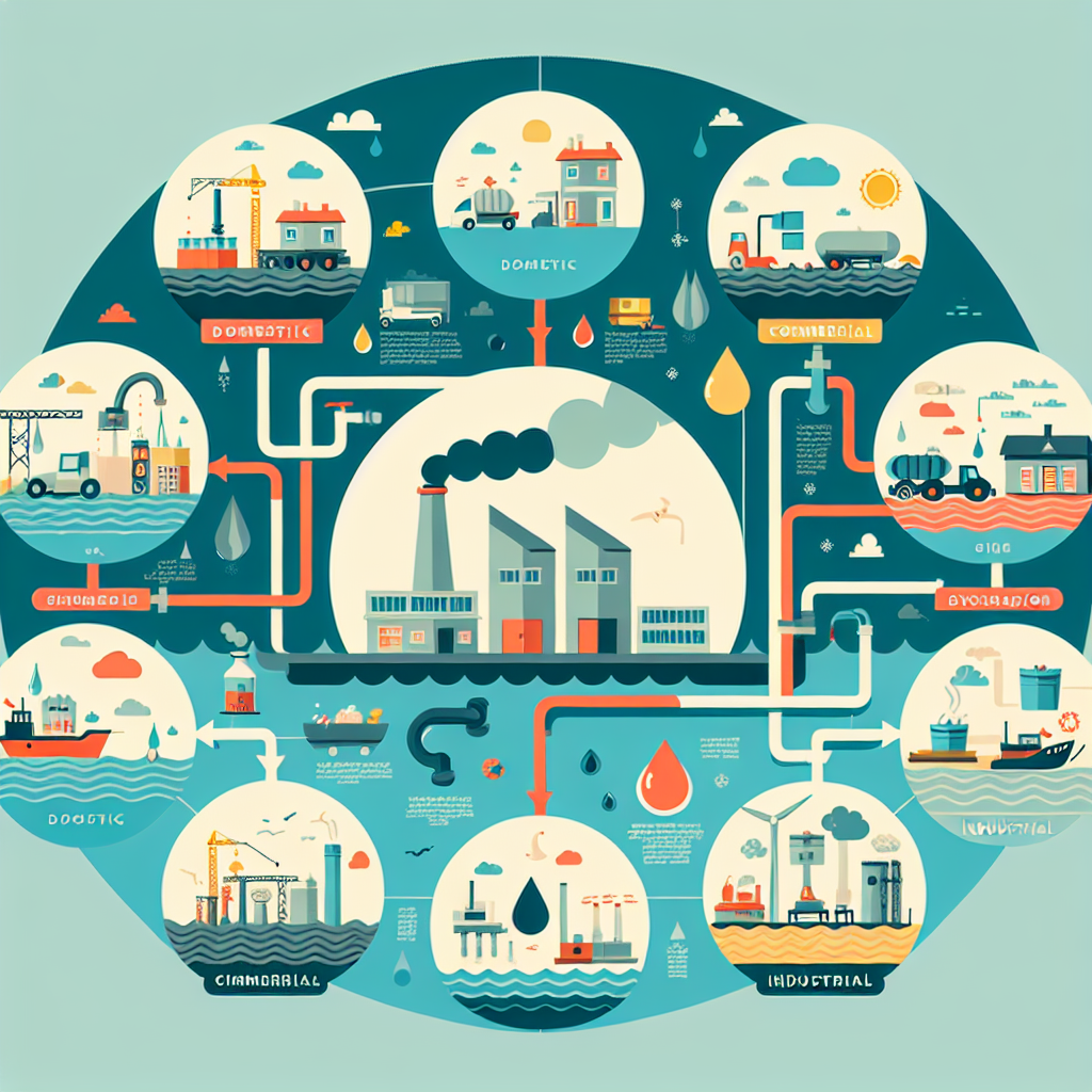 An infographic showing various sources of blackwater including domestic, commercial, and industrial