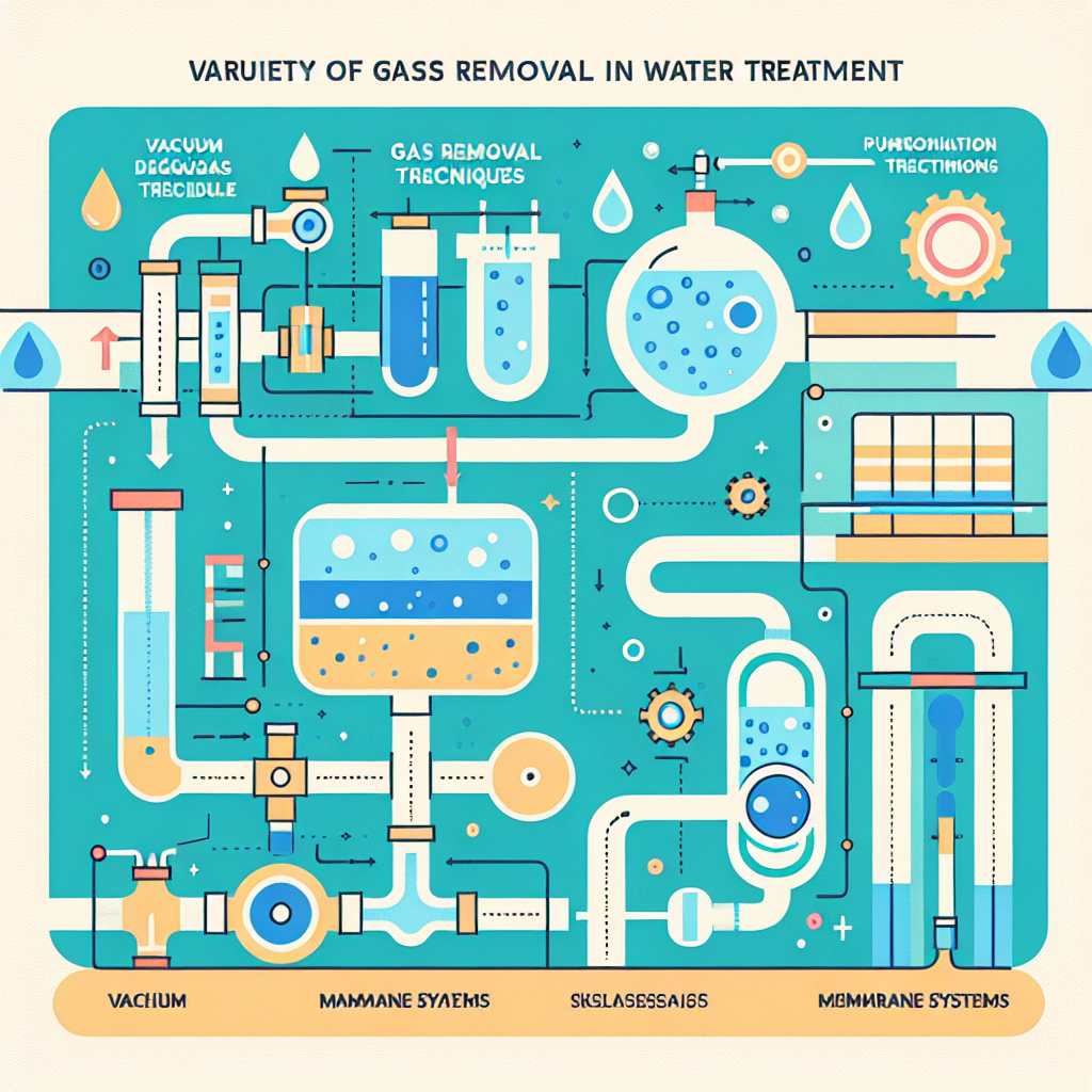 An infographic illustrating different gas removal techniques in water treatment, including <a href='https://www.waterandwastewater.com/parabolic-screen-in-wastewater-treatment-enhancing-solid-liquid-separation-efficiency/'>vacuum degassing</a> and <a href='https://www.waterandwastewater.com/lagoons-in-wastewater-treatment/'>membrane systems</a>
