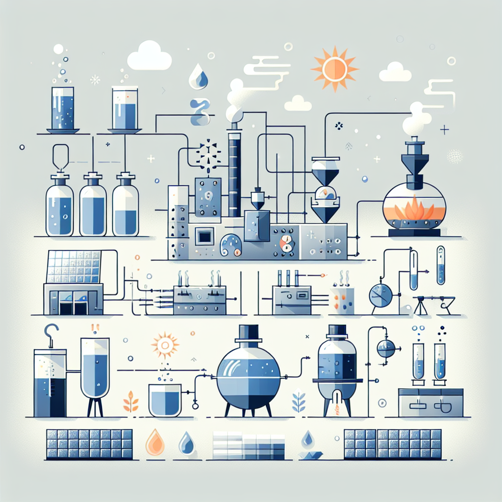 A detailed infographic illustrating various methods of water distillation including solar and steam distillation