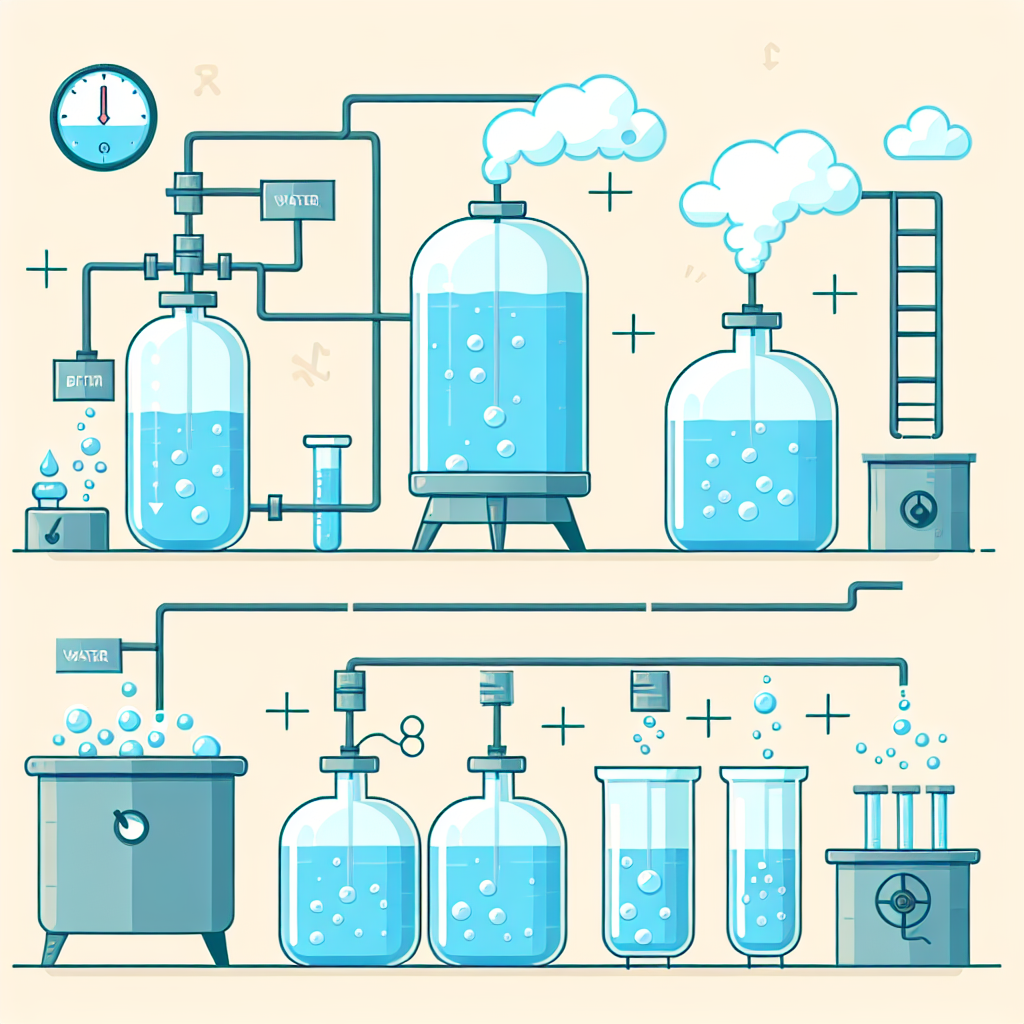 A visual representation of the water distillation process showing boiling, condensation, and collection stages.