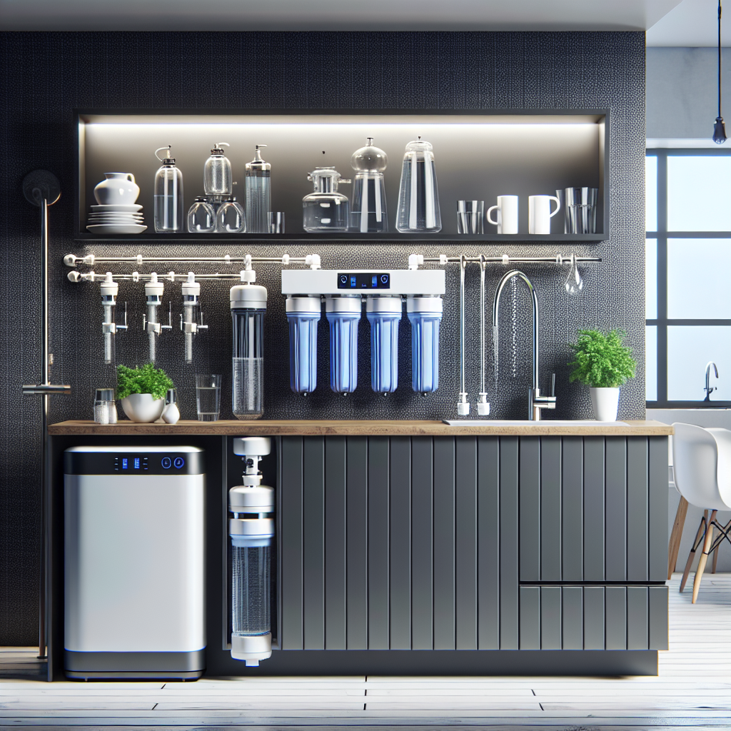 A modern kitchen with a stylish under sink reverse osmosis system installed, showcasing high-quality water purification technology