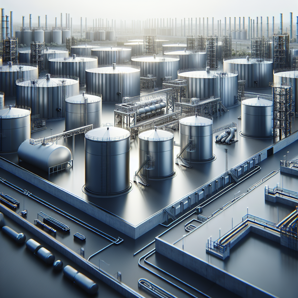 A modern steel tank facility showcasing various types of steel tanks including aboveground and underground models