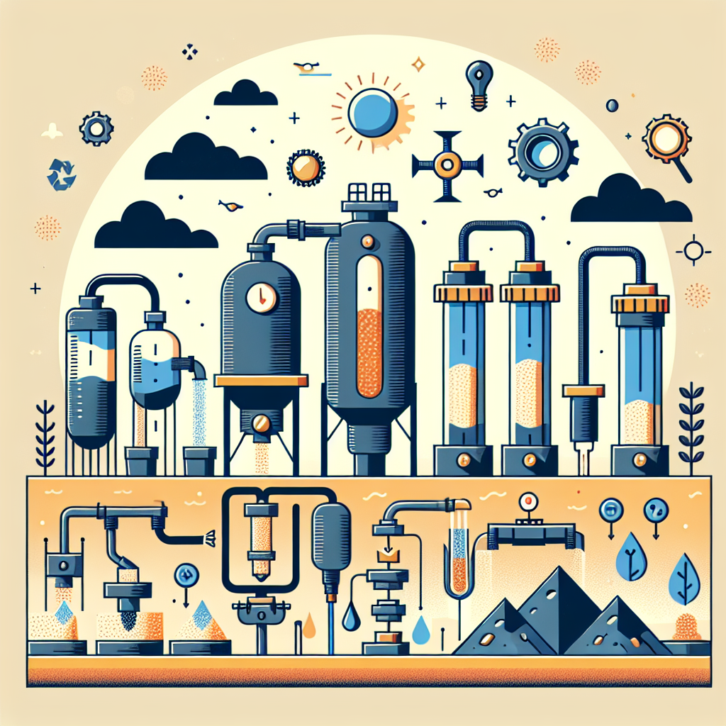 A detailed illustration showing different types of sand filtration systems in action with labeled components