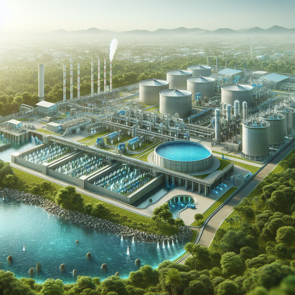 A panoramic view of Miami-Dade's largest water treatment facility with modern technology and lush surroundings