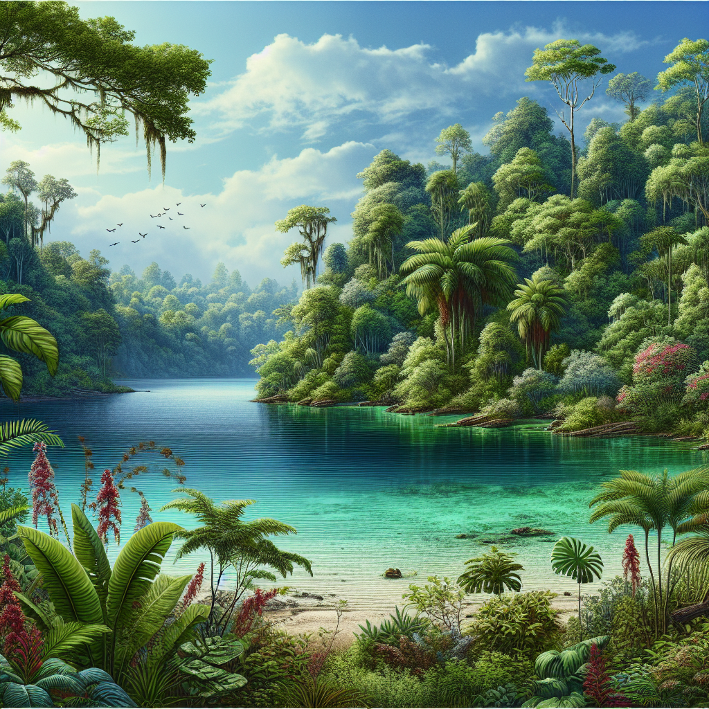 A beautiful coastal lagoon surrounded by lush greenery and wildlife