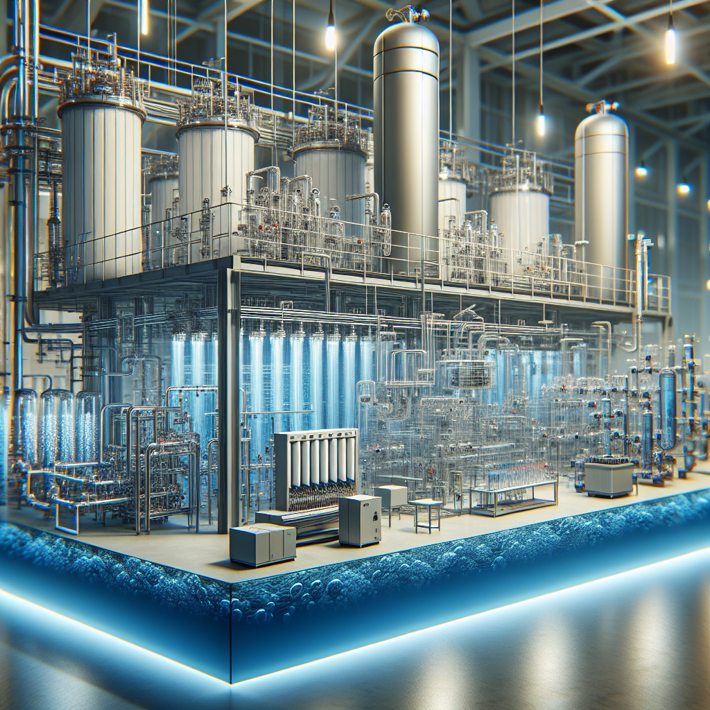 A modern water treatment plant showcasing advanced technologies like membrane filtration systems and UV disinfection units