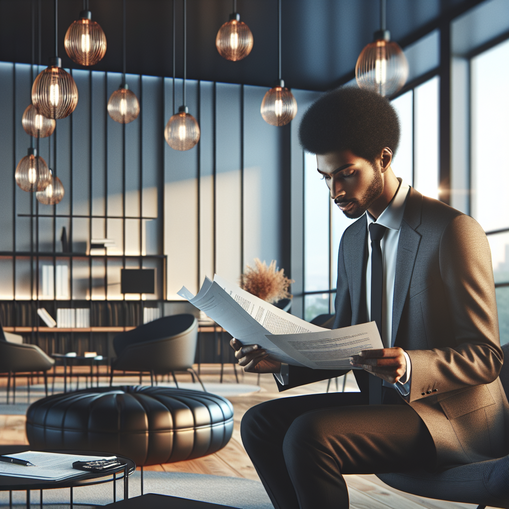 A modern and stylish office environment with a person reviewing documents related to company liquidation