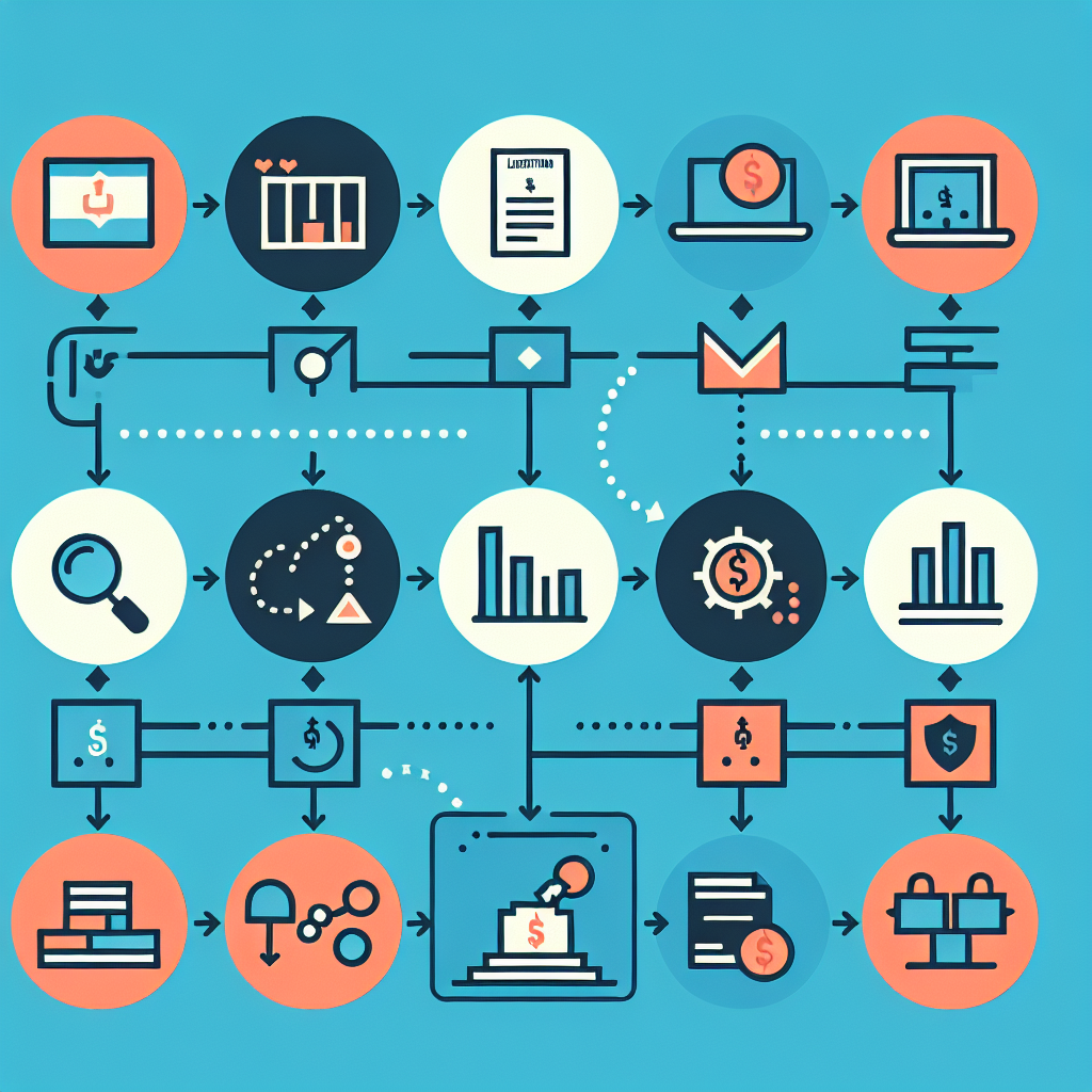 A step-by-step flowchart illustrating the process of company liquidation with icons representing each stage
