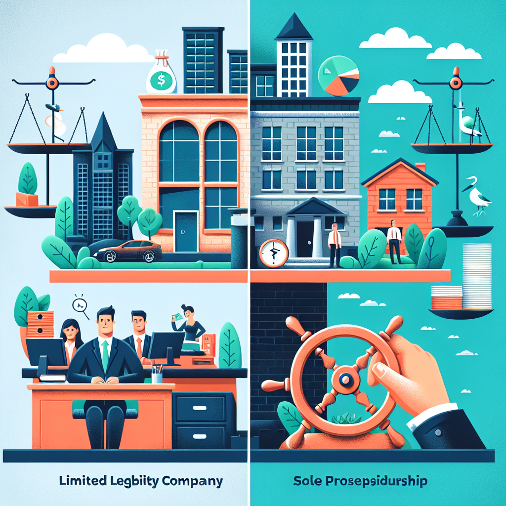 A split image showing the advantages of a limited liability company vs a sole proprietorship in a fun and engaging way
