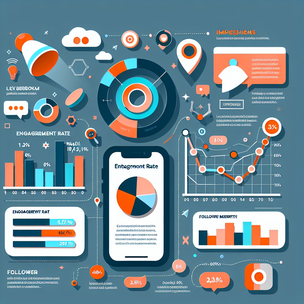 A visually engaging infographic illustrating key Instagram analytics metrics such as engagement rate, reach vs impressions, and follower growth