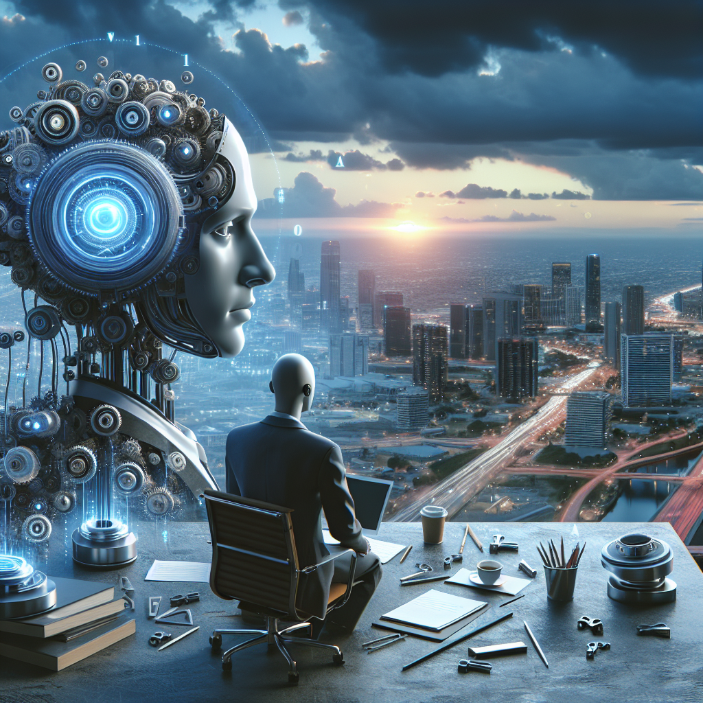 A conceptual illustration depicting challenges faced by businesses adopting AI in marketing such as over-automation and ethical dilemmas