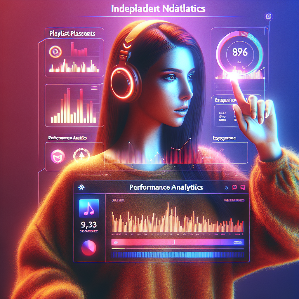 An engaging visual representation of an independent artist promoting their music on Spotify, showcasing playlist placements, analytics dashboards, and social media engagement