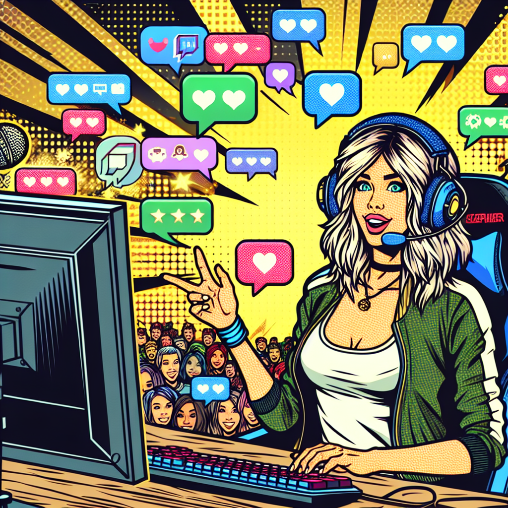 An engaging illustration of a Twitch streamer interacting with a lively chat filled with supportive non-drop followers