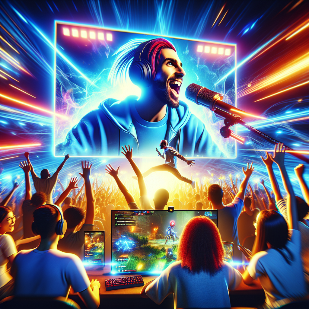 A vibrant Twitch streamer interacting with their dedicated audience during a live stream session
