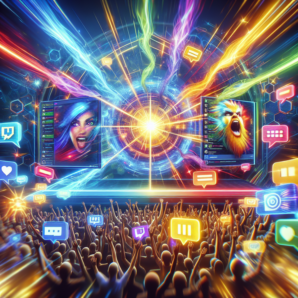 A vibrant Twitch stream showcasing an engaged community interacting in chat with colorful overlays