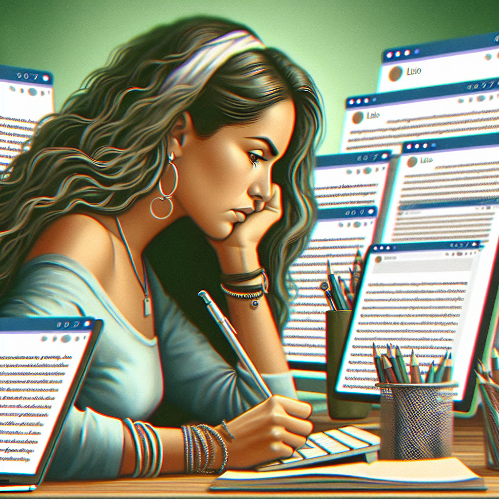 A person writing a long blog post with multiple resources open on their computer screen