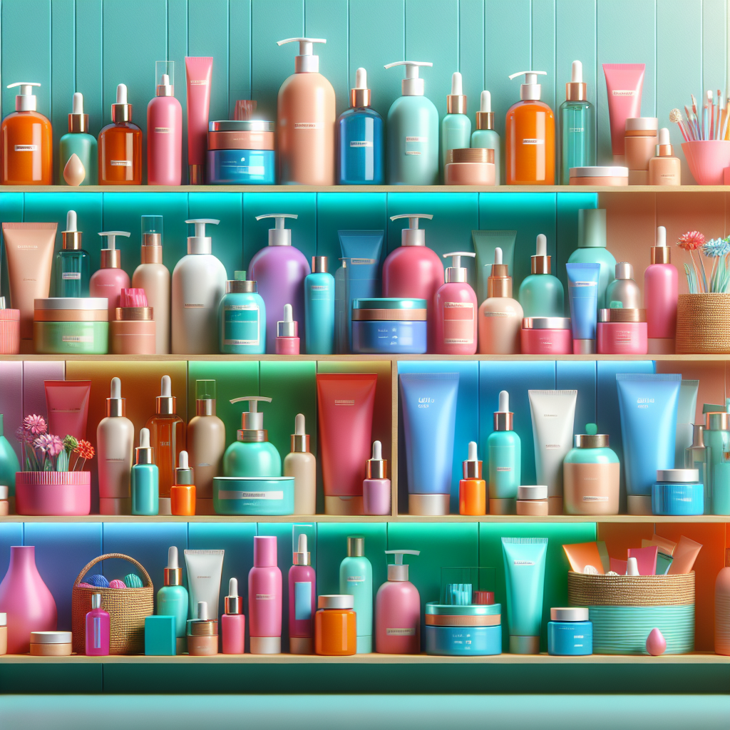 A vibrant skincare shelf featuring Canadian beauty products specifically designed for oily skin
