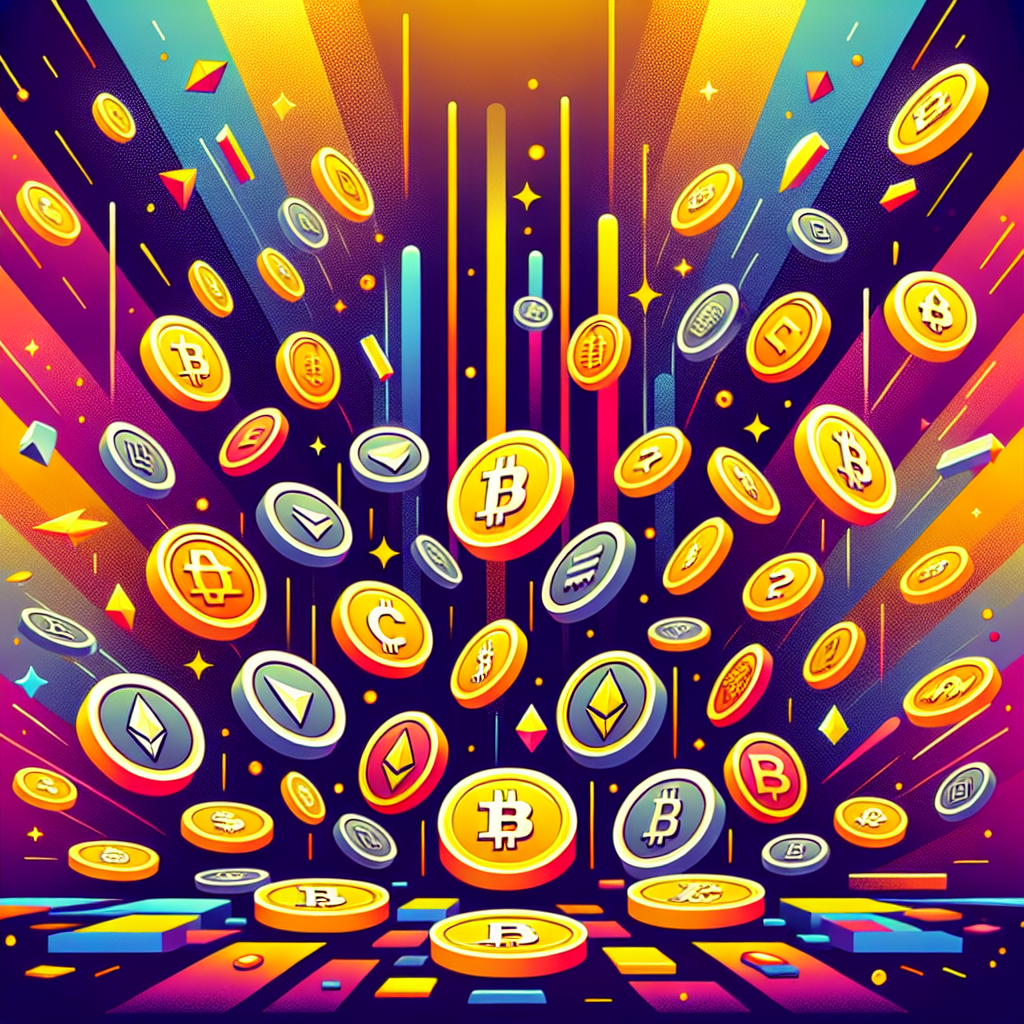 A vibrant graphic illustrating various cryptocurrency tokens being dropped from above like confetti, showcasing excitement and community engagement