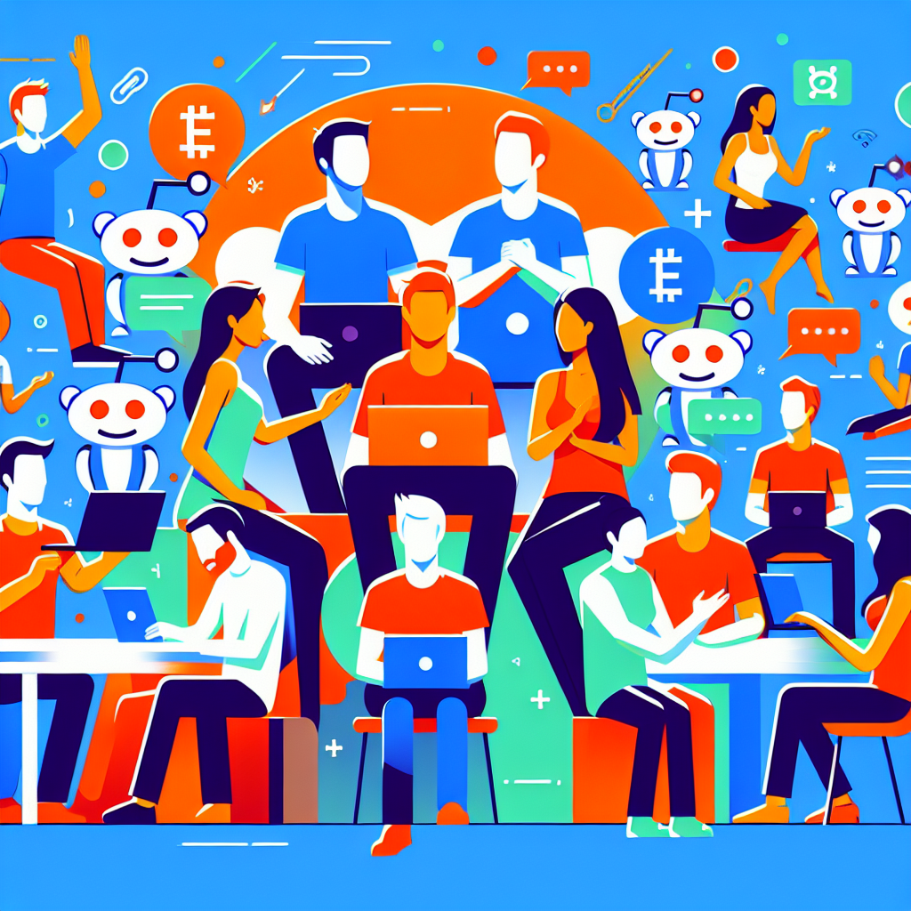 A vibrant Reddit-themed illustration showcasing diverse users engaging in discussions about crypto airdrops