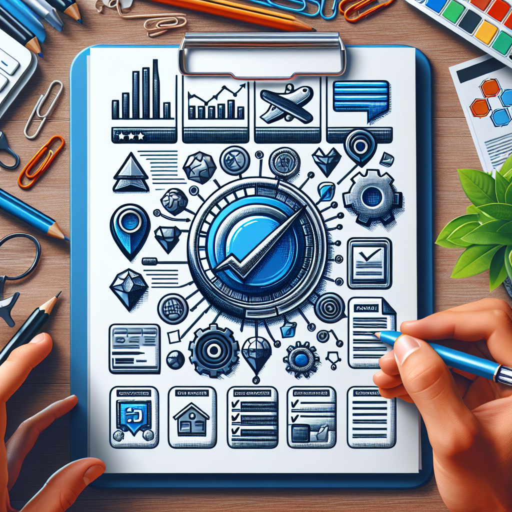 A detailed website audit checklist with icons representing speed optimization and user experience