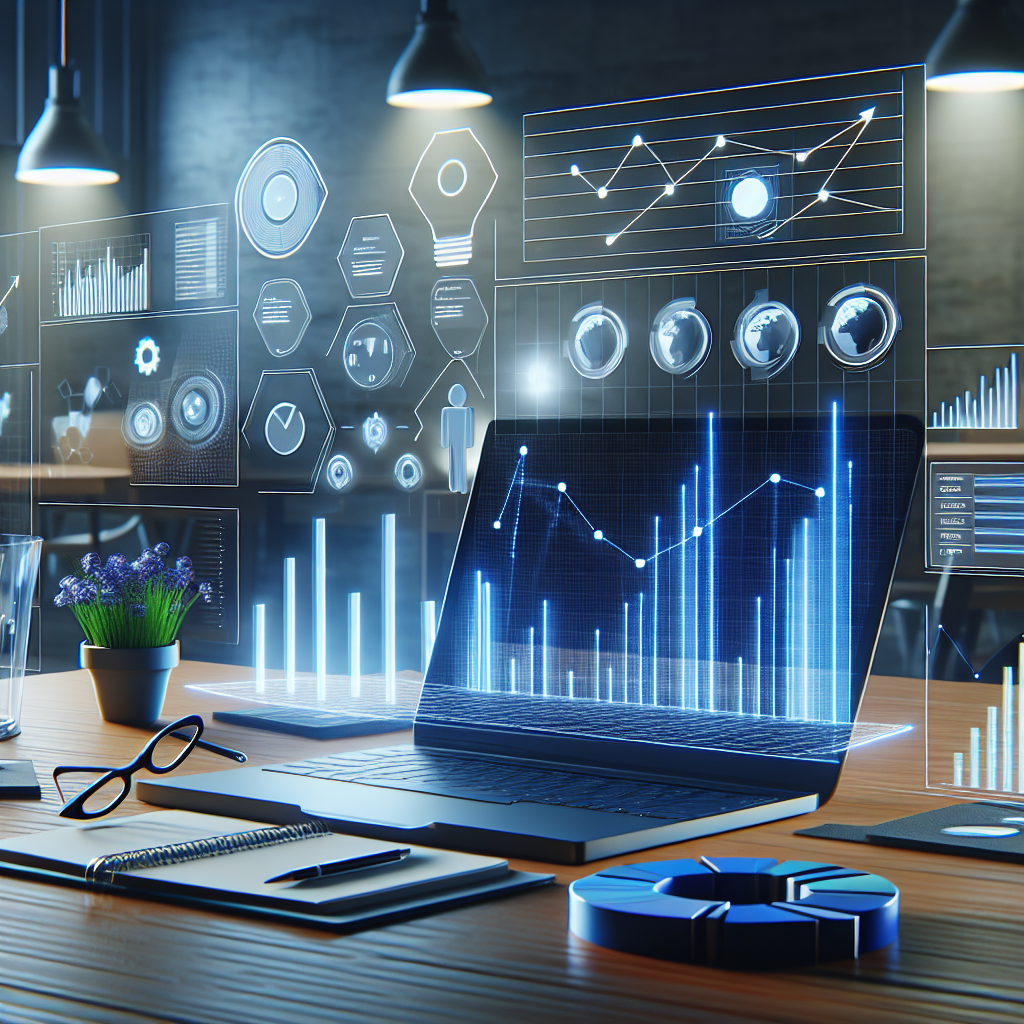 A visual representation of a well-optimized website with charts showing improved traffic and rankings