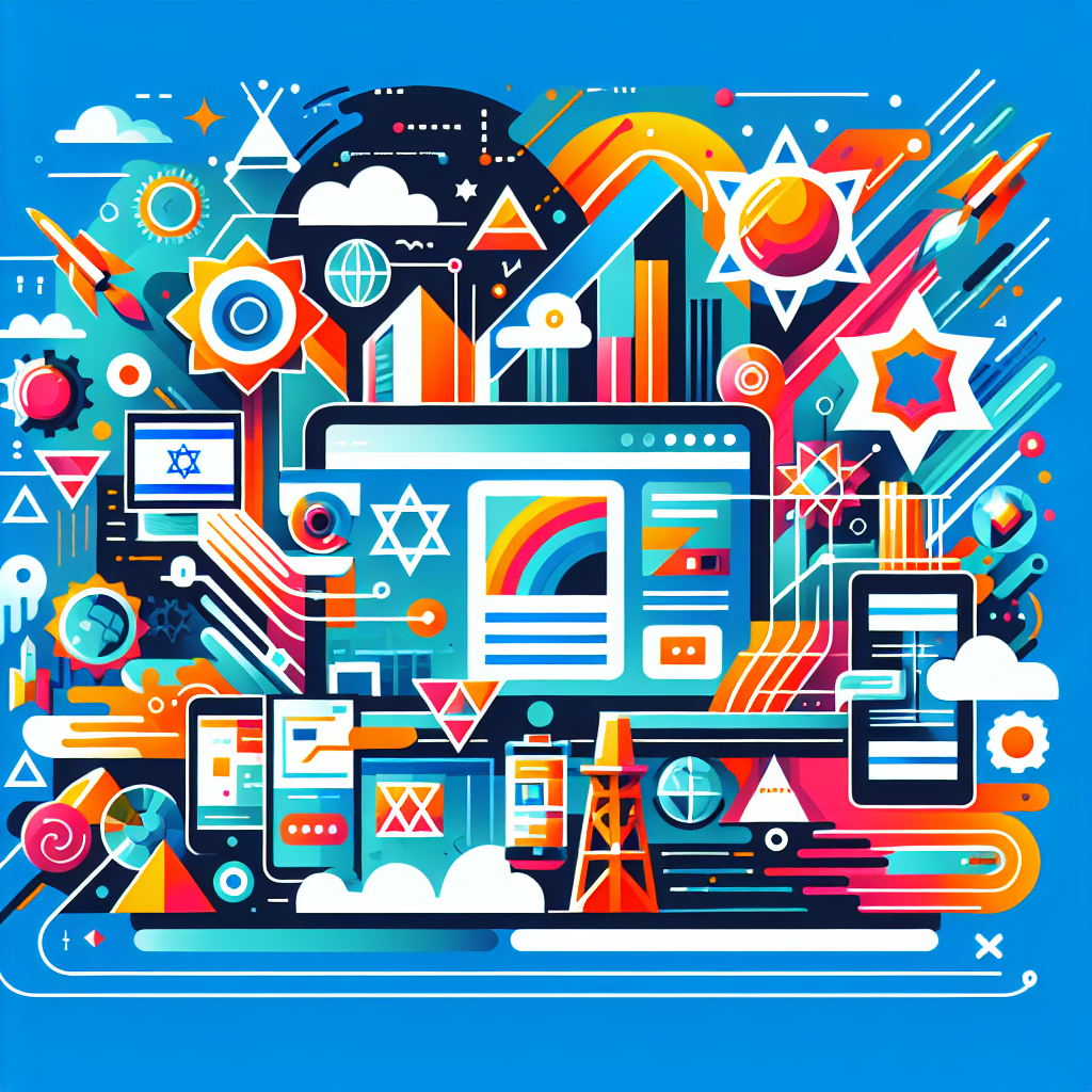 A vibrant illustration of modern web design elements in Israel, showcasing innovative technologies and trends in website creation.