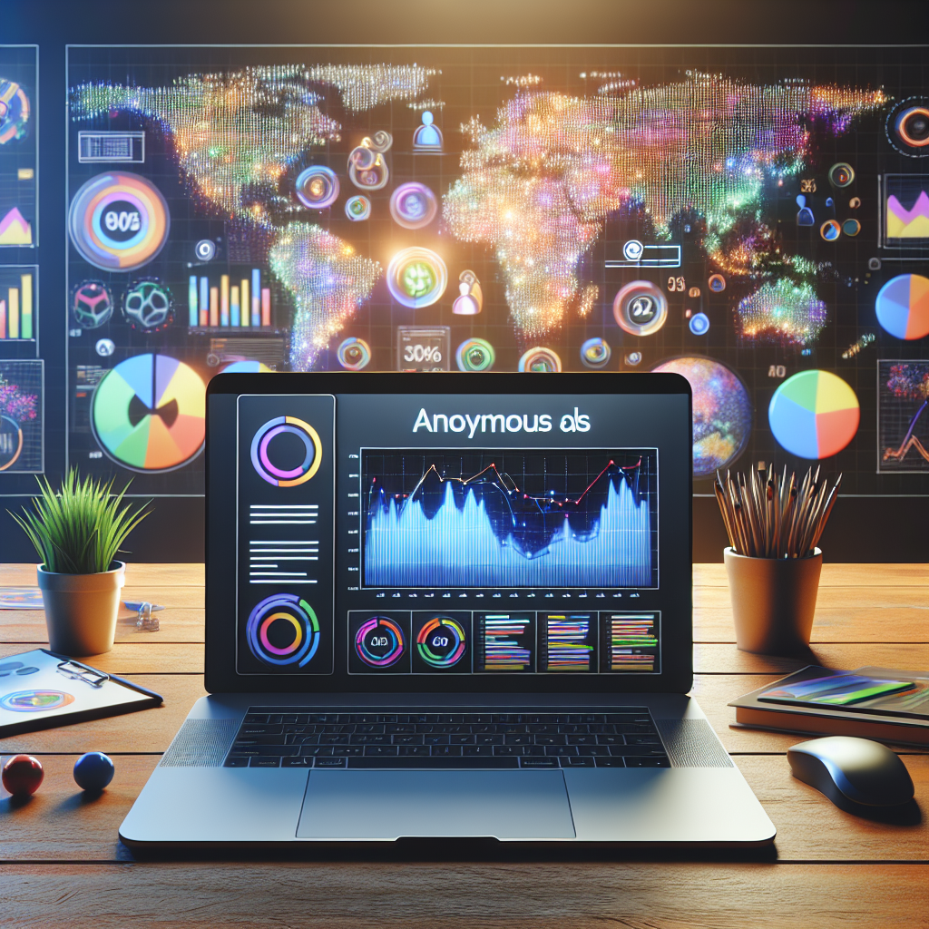 A modern digital marketing workspace with a laptop showing Google Ads dashboard and analytics graphs on the screen. Include colorful charts and graphs in the background to represent data analysis and online advertising strategies.