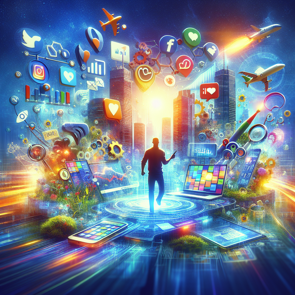 A vibrant digital marketing landscape in Israel showcasing various online marketing strategies like SEO, SMM and PPC advertising
