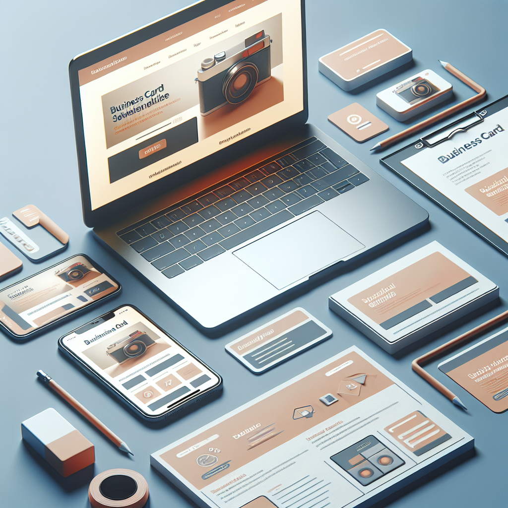 A visually appealing business card website displayed on various devices including a laptop and a smartphone