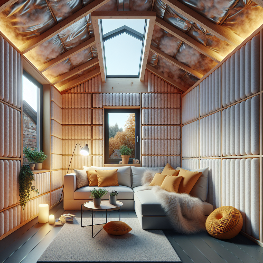 A cozy home interior showing insulated walls with thermal and acoustic insulation materials