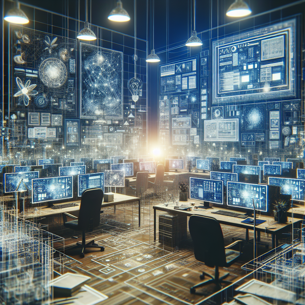 A creative workspace featuring multiple screens displaying various website designs and wireframes