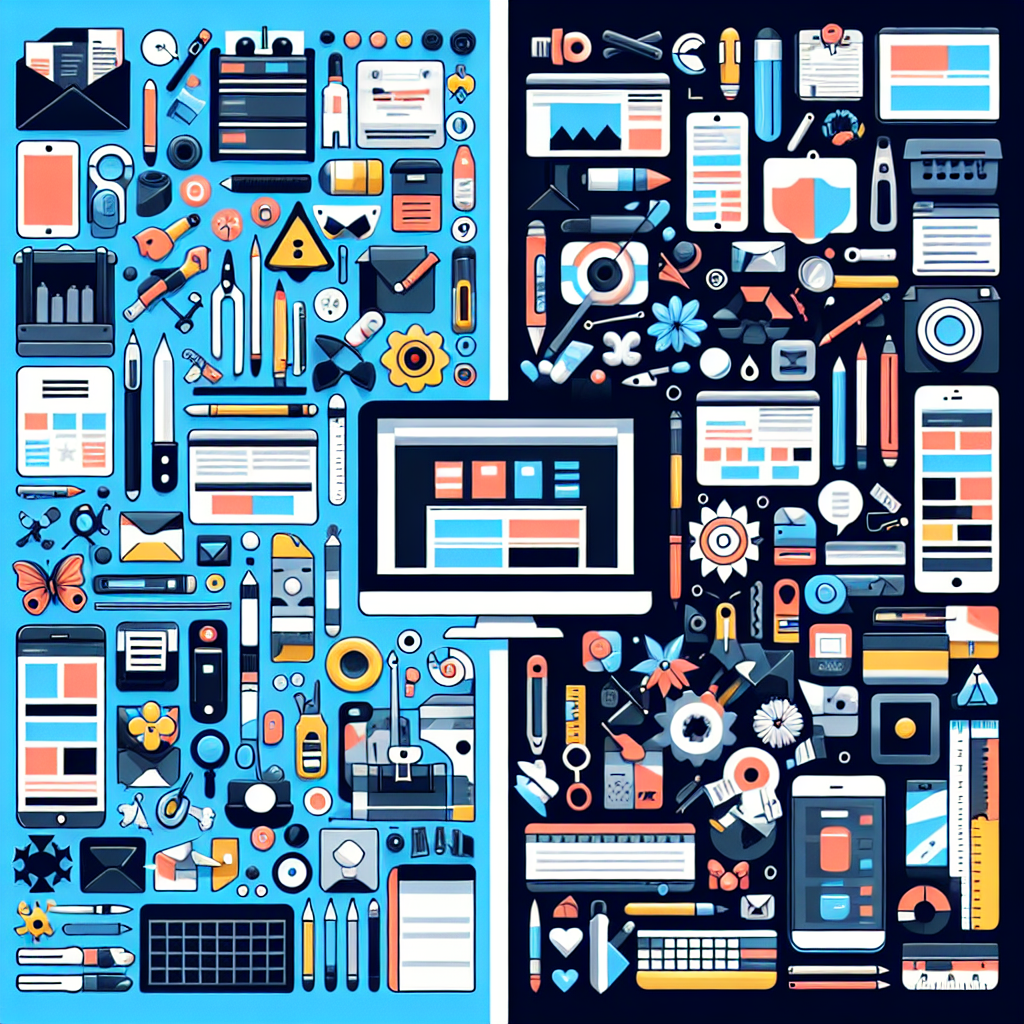 A split image showing a cluttered DIY website on one side and a sleek custom designed website by a professional on the other side