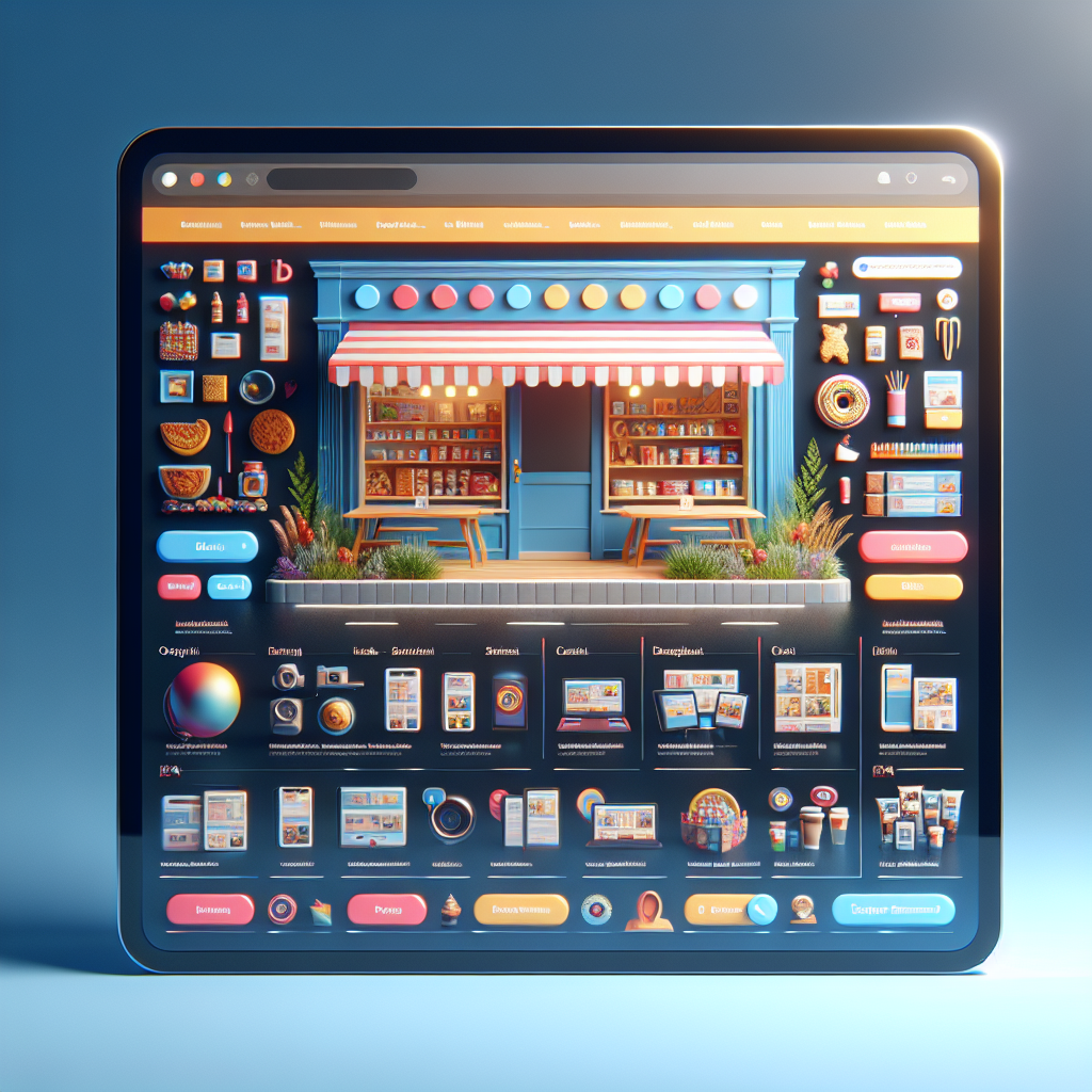 A vibrant and engaging digital storefront showcasing various small business products with modern web design elements