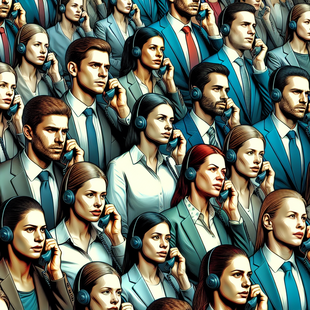 A vibrant illustration depicting various cold calling tools in action with salespeople engaging in conversations