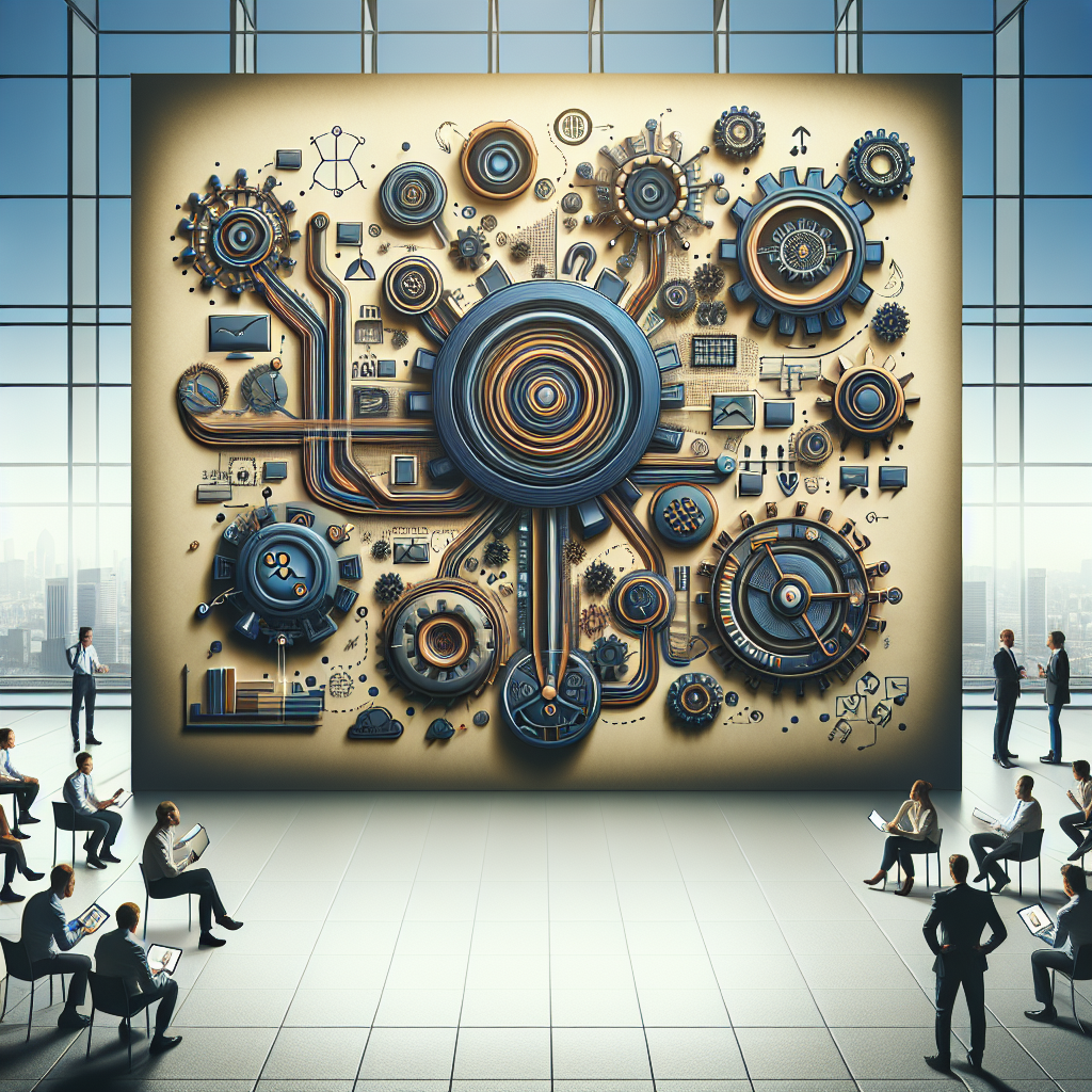 A dynamic illustration depicting best practices for developing an effective organizational structure including alignment with strategy, clear communication channels, and flexibility